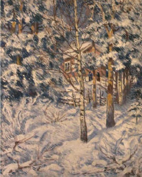 Chalet Sous La Neige Oil Painting by Karl Edvard Diriks