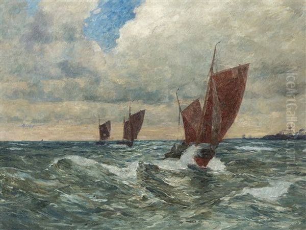 Boats At The North Sea Oil Painting by Andreas Dirks