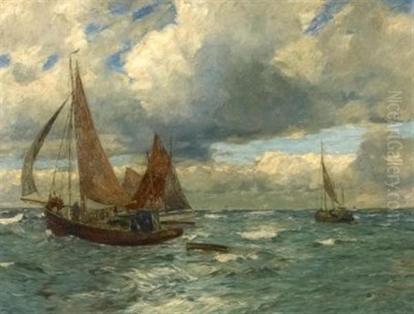 Fischerboote Auf See Oil Painting by Andreas Dirks