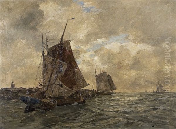 Fishing Boats At Mole Oil Painting by Andreas Dirks