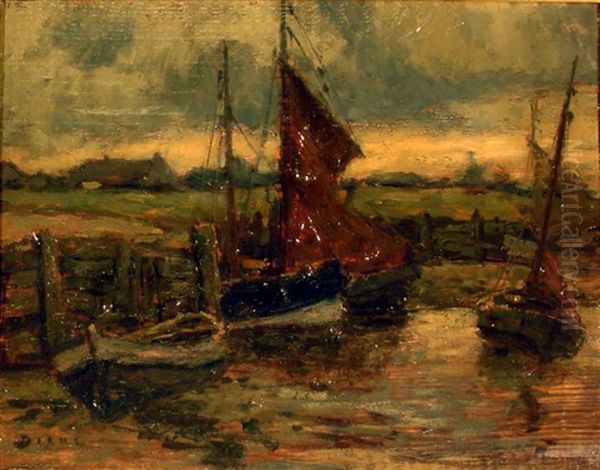 Vor Anker Liegende Segelboote Auf Einem Hollandischen Kanal Oil Painting by Andreas Dirks