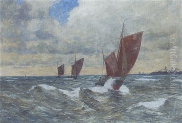 Segelschiffe Auf Bewegter See Oil Painting by Andreas Dirks