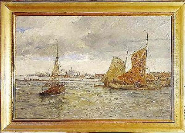 Fischerboote Am Niederrhein Oil Painting by Andreas Dirks