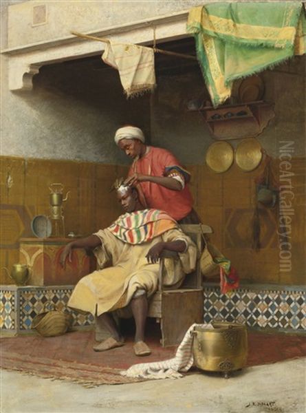 The Barber Shop, Tangiers Oil Painting by Jean Discart