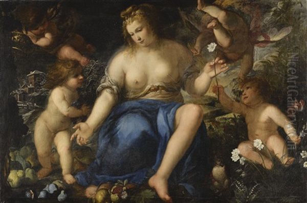 Allegory Of The Earth, With The Four Seasons Oil Painting by Giovanni Battista (lo Zoppo di Lugano) Discepoli