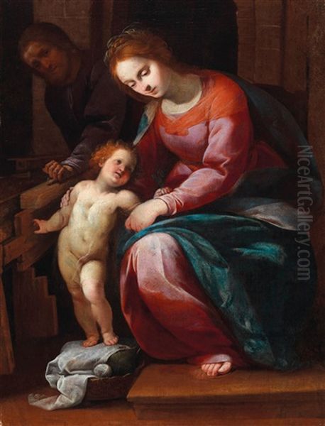 The Holy Family Oil Painting by Giovanni Battista (lo Zoppo di Lugano) Discepoli