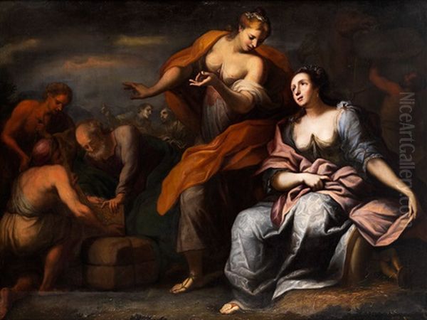 Rebecca Und Eliezer Am Brunnen Oil Painting by Giovanni Battista (lo Zoppo di Lugano) Discepoli