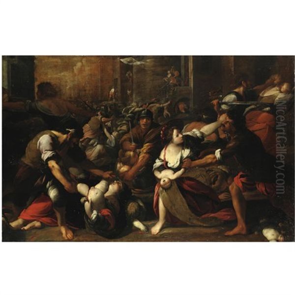 La Strage Degli Innocenti Oil Painting by Giovanni Battista (lo Zoppo di Lugano) Discepoli