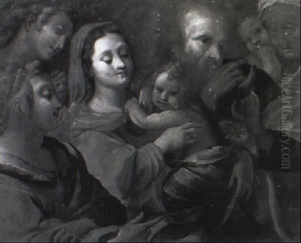 Sacra Famiglia E Santi Oil Painting by Giovanni Battista (lo Zoppo di Lugano) Discepoli