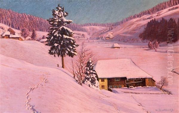 Wintermorgen Im Schwarzwaldtal Oil Painting by Hermann Dischler