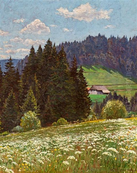 Wiesenblumen Im Schwarzwald (field Flowers At The Black Forest) Oil Painting by Hermann Dischler