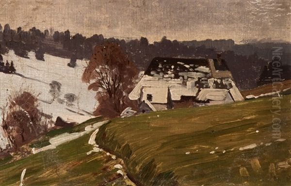 Snowmelt At The Black Forest Oil Painting by Hermann Dischler