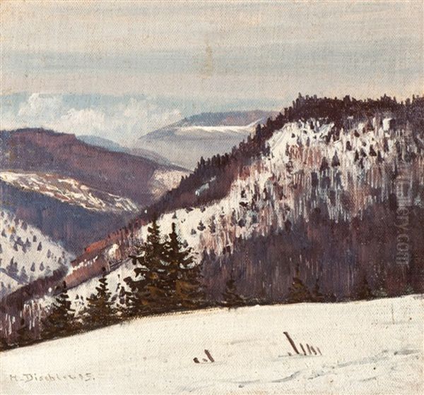 Small Black Forest Winter Landscape Oil Painting by Hermann Dischler