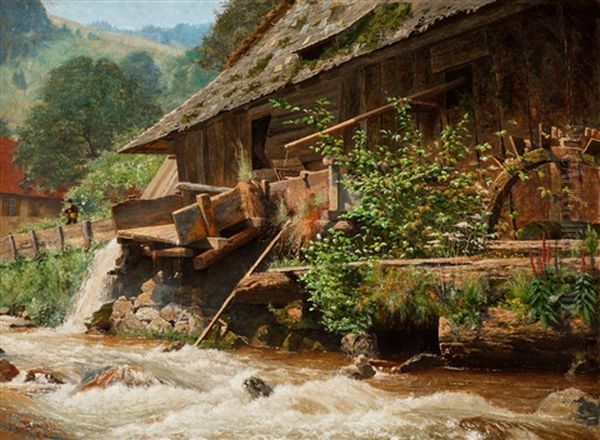 Water Mill At The Black Forest Oil Painting by Hermann Dischler