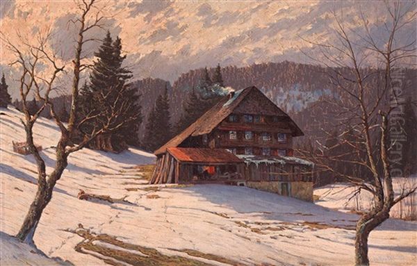 Winterabend Im Schwarzwald Oil Painting by Hermann Dischler