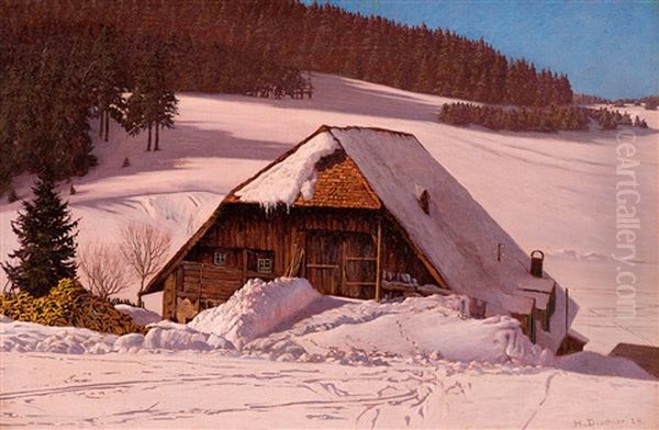 Schwarzwaldhaus Im Schnee Oil Painting by Hermann Dischler