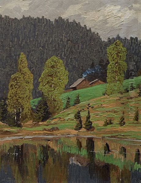 Beim Mathisleweiher Hinterzarten Oil Painting by Hermann Dischler