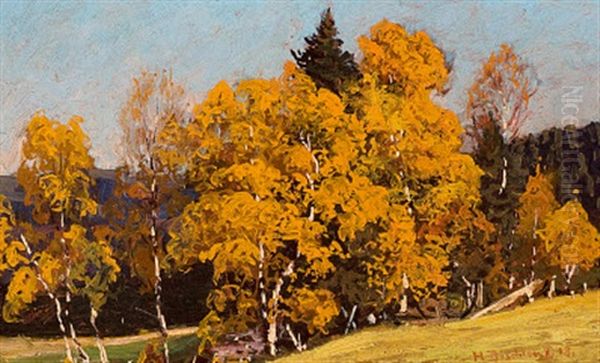 Birken Im Herbst Oil Painting by Hermann Dischler