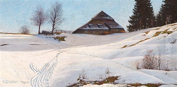 Abendsonne Im Winter (hoher Graben Im Schwarzwald) Oil Painting by Hermann Dischler