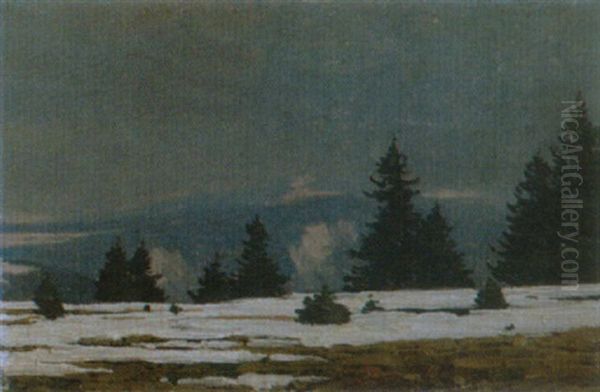 Winterliche Schwarzlandschaft Bei Furtwangen Oil Painting by Hermann Dischler