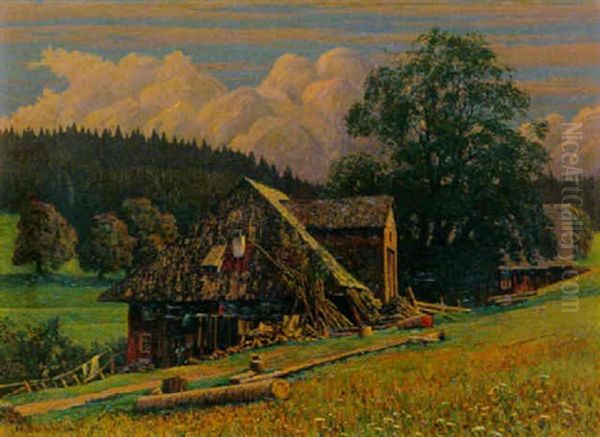 Grundhof Rohrbach Bei Furtwangen Oil Painting by Hermann Dischler