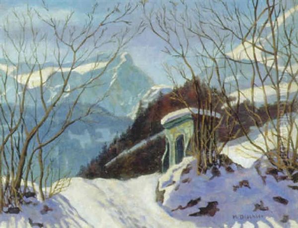 Marterl Im Winter Oil Painting by Hermann Dischler