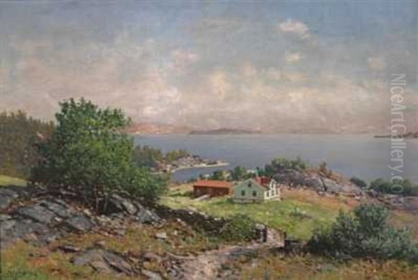 Smabruk Ved Fjorden Oil Painting by Andreas Edvard Disen