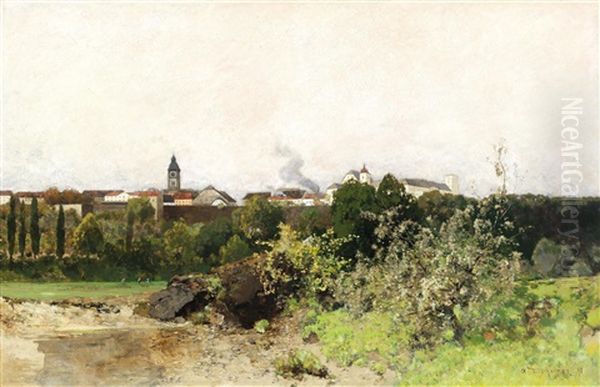 View Of Enns On The Danube Oil Painting by Adolf Gustav Ditscheiner