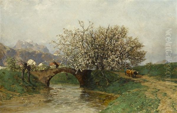 Apple Blossoms Oil Painting by Adolf Gustav Ditscheiner