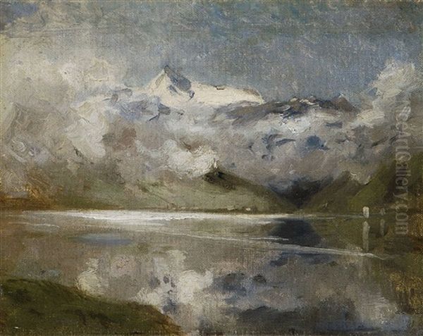 Gebirgssee Oil Painting by Adolf Gustav Ditscheiner