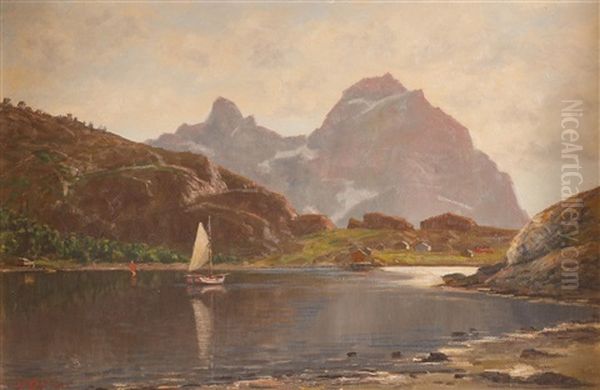 Fjordlandskap Oil Painting by Johannes Von Ditten