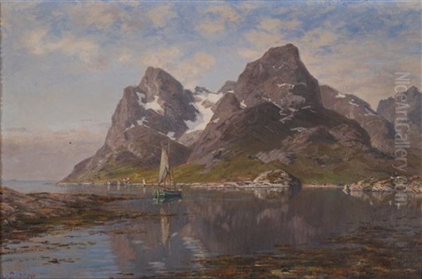 Fjordlandskap Oil Painting by Johannes Von Ditten