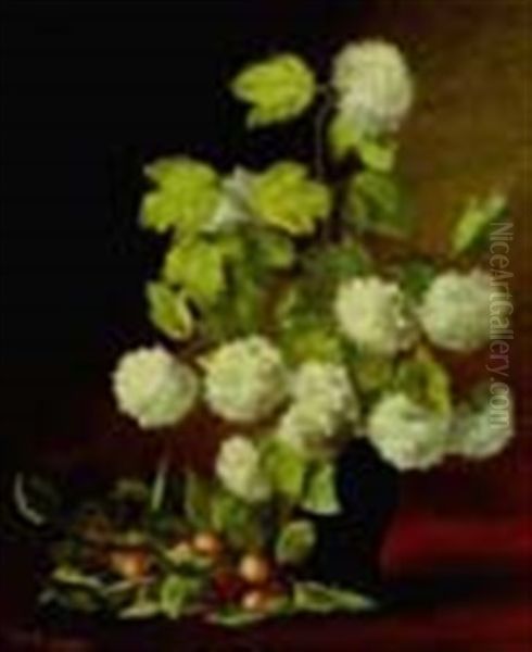 Still Life With Chrysanthemums And Cherries Oil Painting by Marinus B. W. Dittlinger