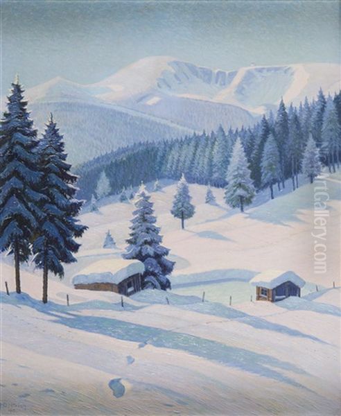 Krkonose - View On Sniezne Kotly Oil Painting by Hugo Dittrich