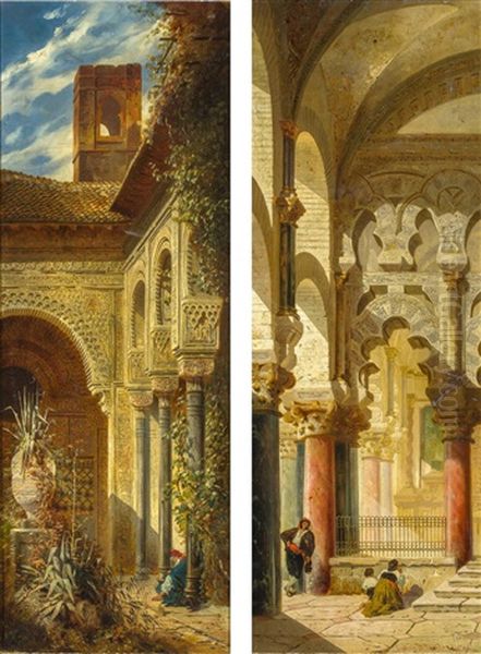 Arkadenbogen In Der Alhambra Oil Painting by Ludwig Dittweiler