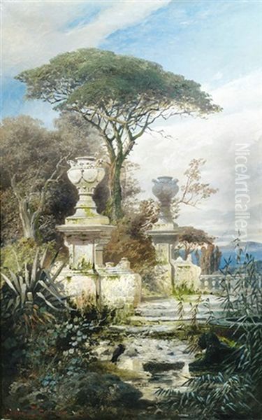 Im Park Einer Villa An Sudlicher Kuste Oil Painting by Ludwig Dittweiler