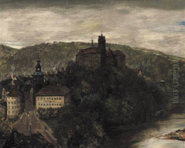 Kleinstadt Mit Burg Und Fluss Oil Painting by Walter Ditz