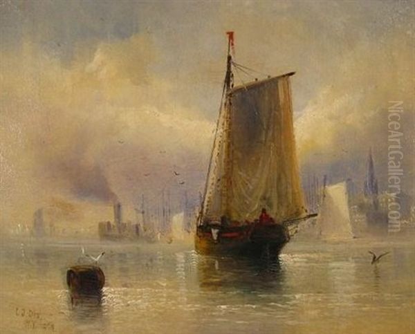 New York Harbor, Trinity Church In The Background Oil Painting by Charles Temple Dix