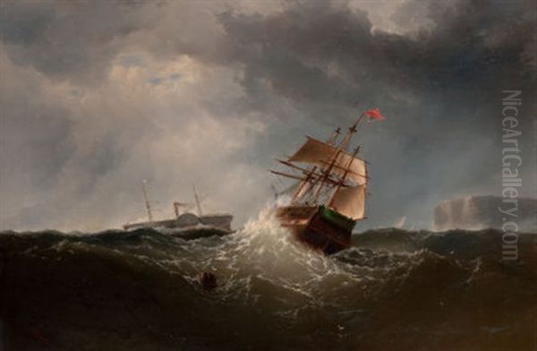 Shipping Off The Coast In Stormy Sea, Ny Oil Painting by Charles Temple Dix