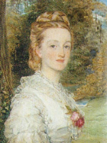 Lady Maria Dunglass In A White Dress With Lace Collar And Trimmings Oil Painting by Annie Dixon