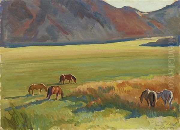 Meadow And Horses Oil Painting by Maynard Dixon