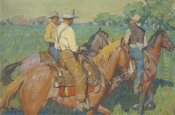 Home Pastures (three Cowboys) Oil Painting by Maynard Dixon