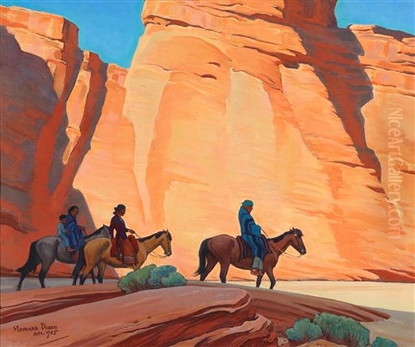 Navajos In A Canyon Oil Painting by Maynard Dixon