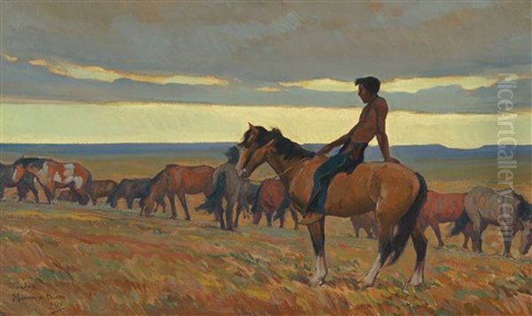 Lone Bull Oil Painting by Maynard Dixon