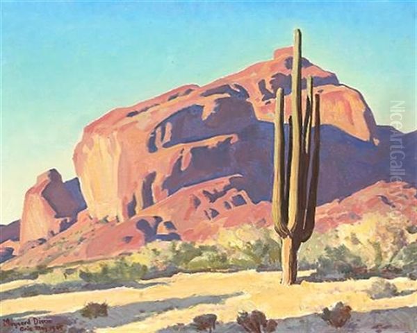 Red Rocks And Cactus (no. 746) Oil Painting by Maynard Dixon