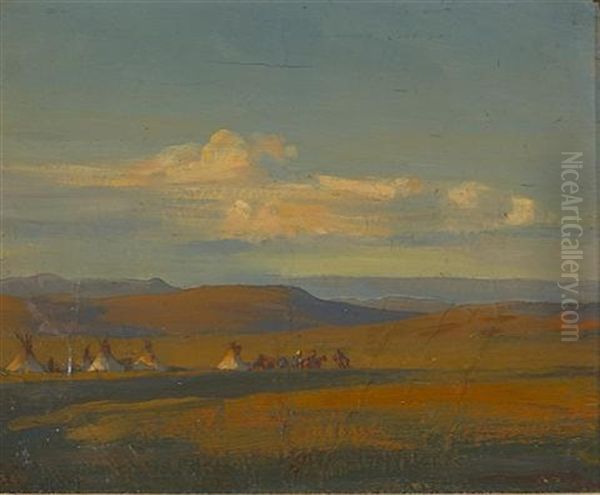 Sketch For Composition (encampment In The Open West) Oil Painting by Maynard Dixon