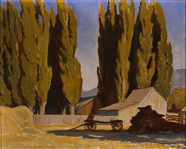 Barn And Poplars, Carson City, Nevada Oil Painting by Maynard Dixon