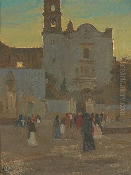 Early Mass At San Juan De Dios, Guadelajara Oil Painting by Maynard Dixon