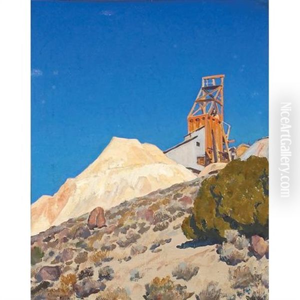 Old Hoist, Ramsey Mine, Ramsey, Nevada Oil Painting by Maynard Dixon