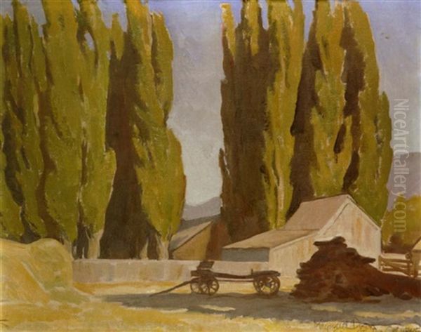 Barns And Poplars, Carson City, Nevada (no.528) Oil Painting by Maynard Dixon